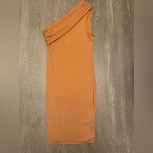 NWT REVOLVE HOUSE OF HARLOW BROWN RIBBED ONE SHOULDER DRESS -Size Medium SKU:493